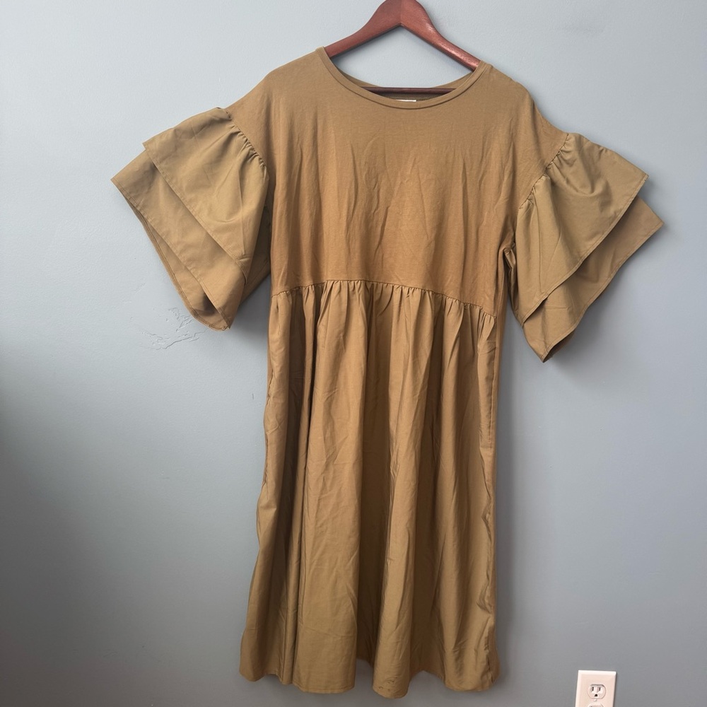 Sweet Salt Babydoll Dress Olive Green Ruffle Sleeves. NWOT Woman’s Large